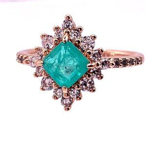 Ring Bomb Party Simulated Princess Cut Emerald White Topaz Ring Gold Plated 8.5
